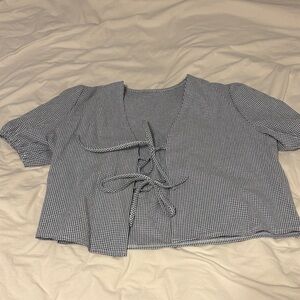 Blue Gingham Tie-Front Top